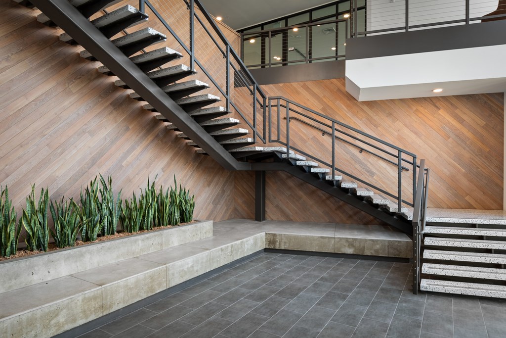 a stairwell in an office building